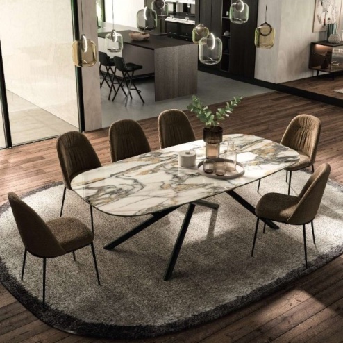 Tavolo fisso Random con Piano in Cristallo, Ceramica e Marble Glass 220x110 cm